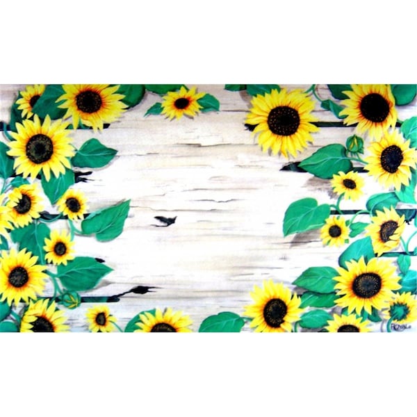 Custom Printed Rugs Sunflower 18 x 30 in. Doormat Rug - Gold & Yellow, Green, Yellow CU62631 - main